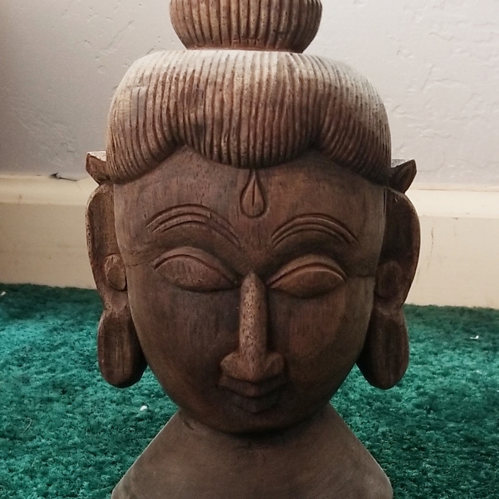 Solid Wood Face Statue